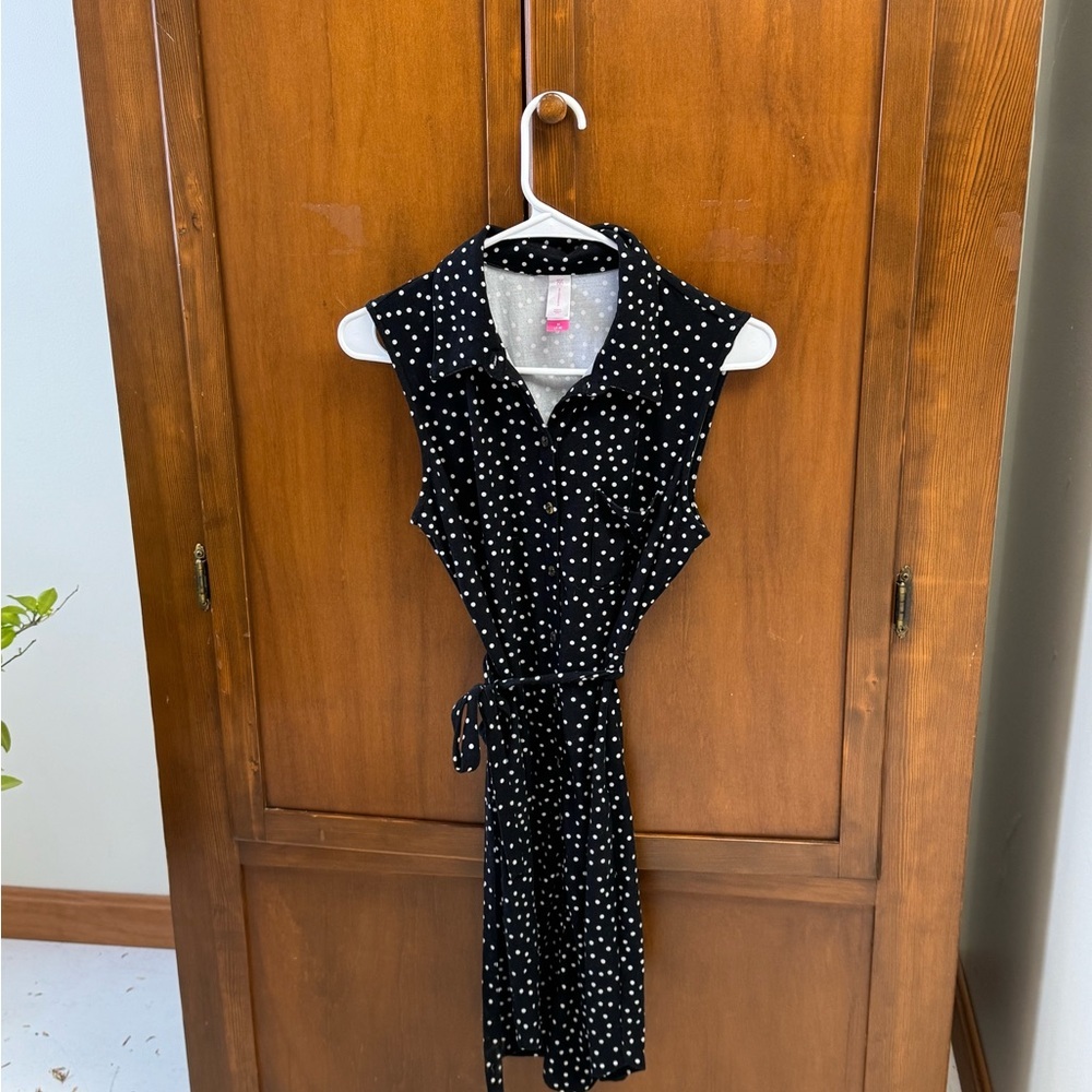 No Boundaries Black Polka Dot Sleeveless shirtdress Jr MED (7-9) 18 in pit L 32